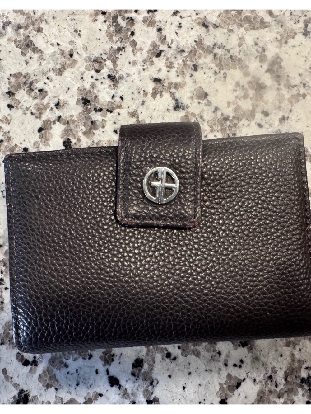 Giani Bernini Black Pebbled Leather Organizer Wallet Kiss Lock Coin Purse